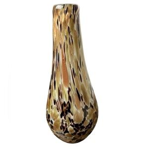 VASE Copper Speckle Art Glass Flower Bud Speckled Drop Shaped Gold Brown 12”